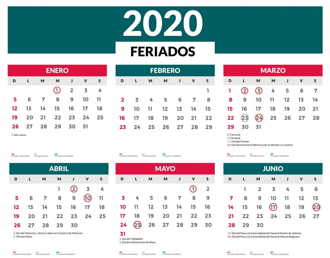 Mirá cuáles serán los feriados en el 2020